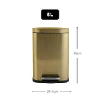 Spirella - Badezimmer Mülleimer mit Fußpedal Modell Akira - Hochwertiger Edelstahl - Leise Schließfunktion Easy-Close - Gebürstetes Gold - 5L - Badaccessoires