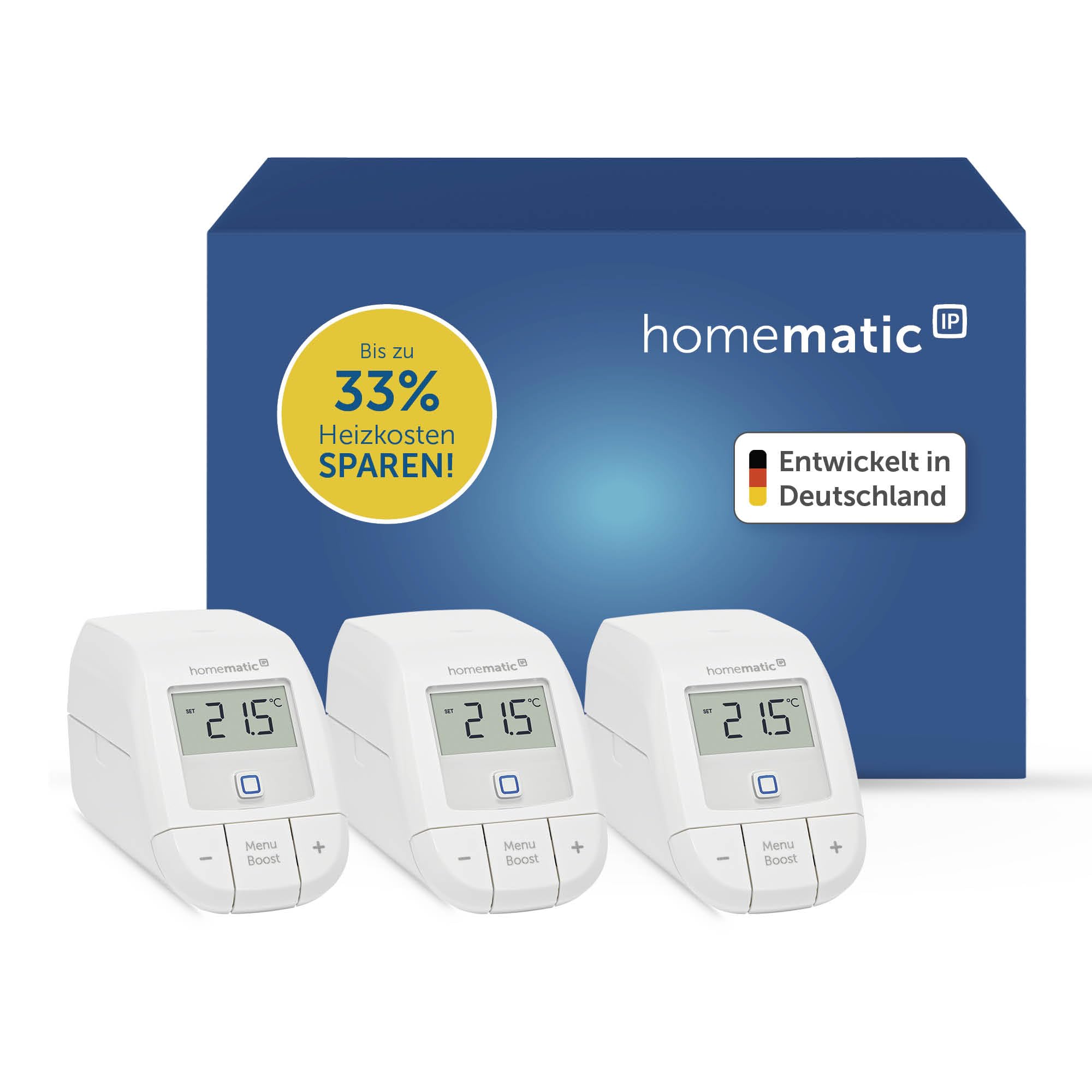 Homematic IP Erweiterungsset Heizen – Basic, Smart Home, 3X digitaler Thermostat Heizung, Steuerung per App, Alexa, Google Assistant, einfache Installation, Energie sparen, 161216A1
