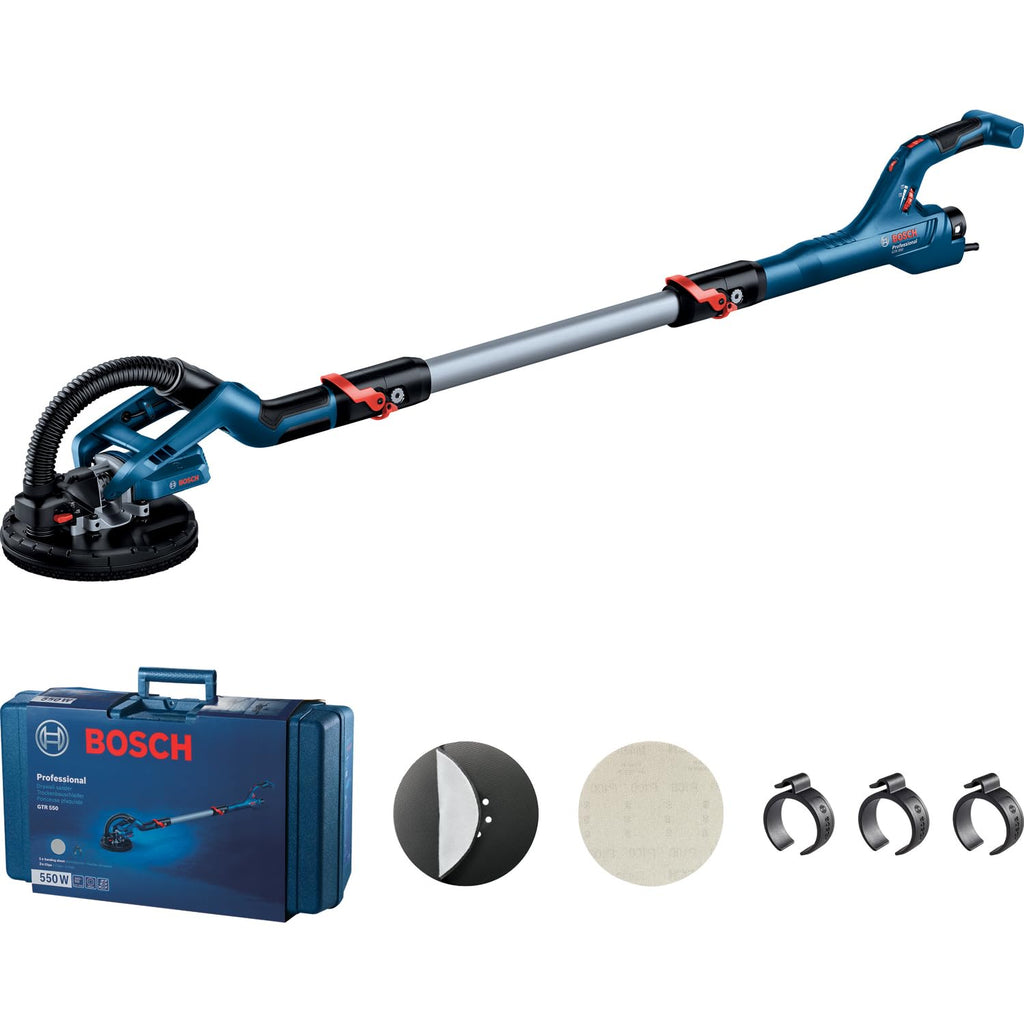 Bosch Professional Trockenbauschleifer GTR 55-225 (550 Watt, Schleifteller-Ø 215mm, inkl. 1x Schleifblatt M480, 1x Schleifteller-Set weich, 3x Kabelclip, Handwerkerkoffer)