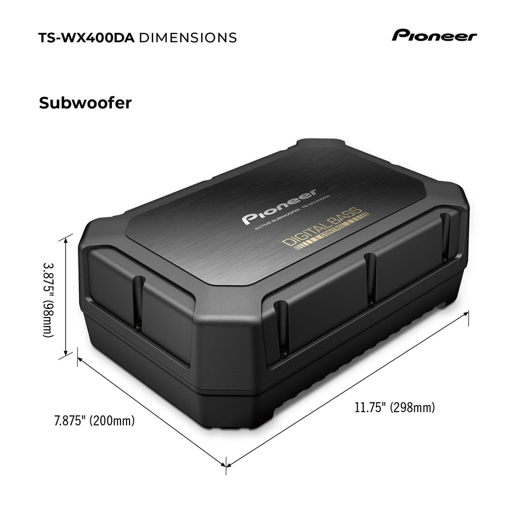 PIONEER TS-WX400DA Class-D Aktivsubwoofer mit digitaler Bassregelung für tiefedynamische Bässe (250 W), 2 frei wählbare Bassmodi, schwarz, 300 x 100 x 200 mm