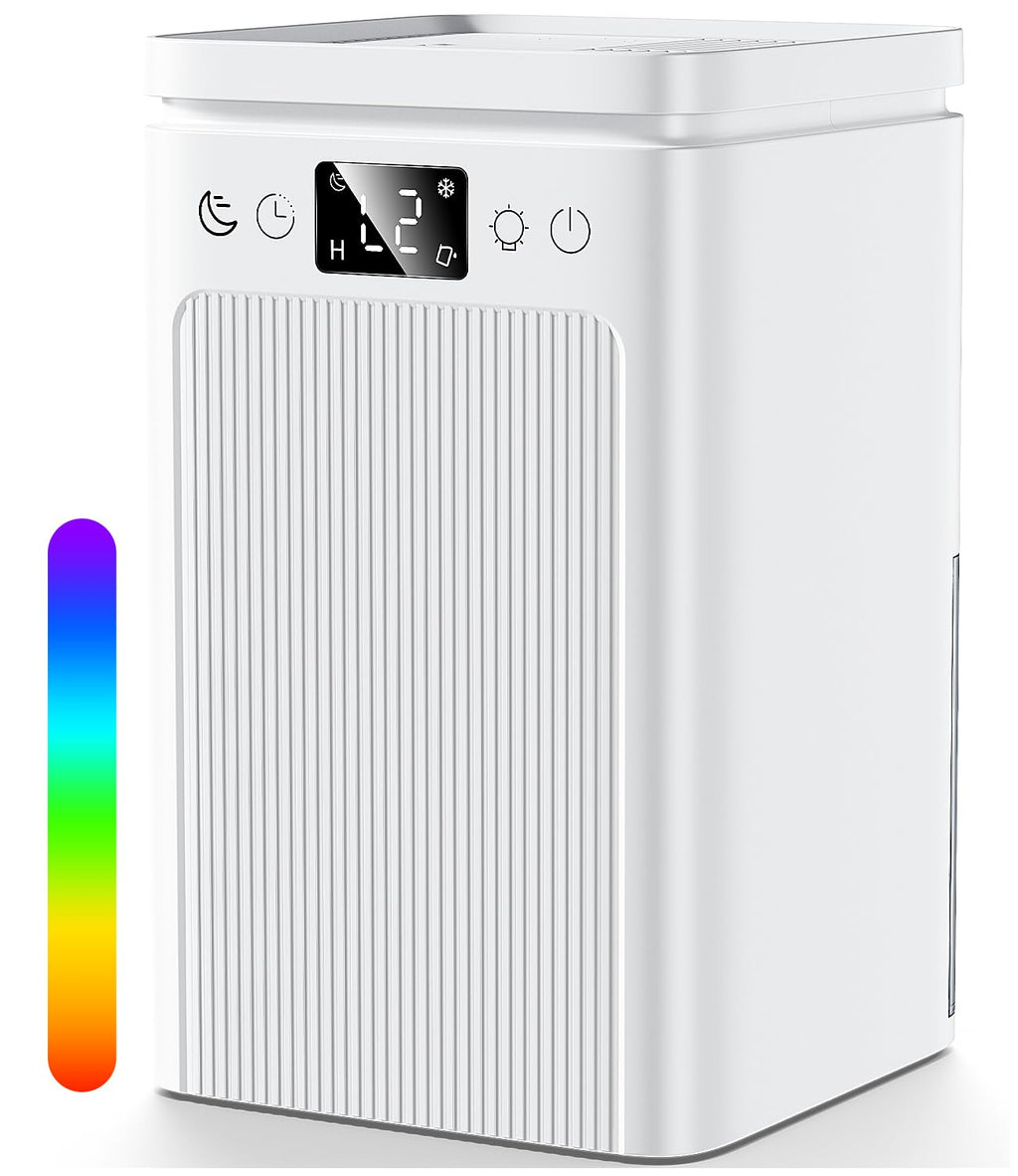 Luftentfeuchter 2.2L,Raumentfeuchter Elektrisch Entfeuchter mit LED Display,Ultra Leiser,2-12-Stunden-Timer,7 Farben Licht,Auto-Stopp & Automatisches Entfrosten,Ideal für Schlafzimmer, Badezimmer.