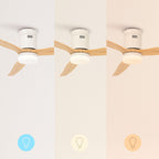 CREATE / WINDCALM M/Deckenventilator ABS mit Beleuchtung Weiß Hellesholzflügel-Optik mit Fernbedienung / 40W, Leise, Ø132cm, 6 Geschwindigkeiten, Timer, DC-Motor, Sommer-Winterbetrieb