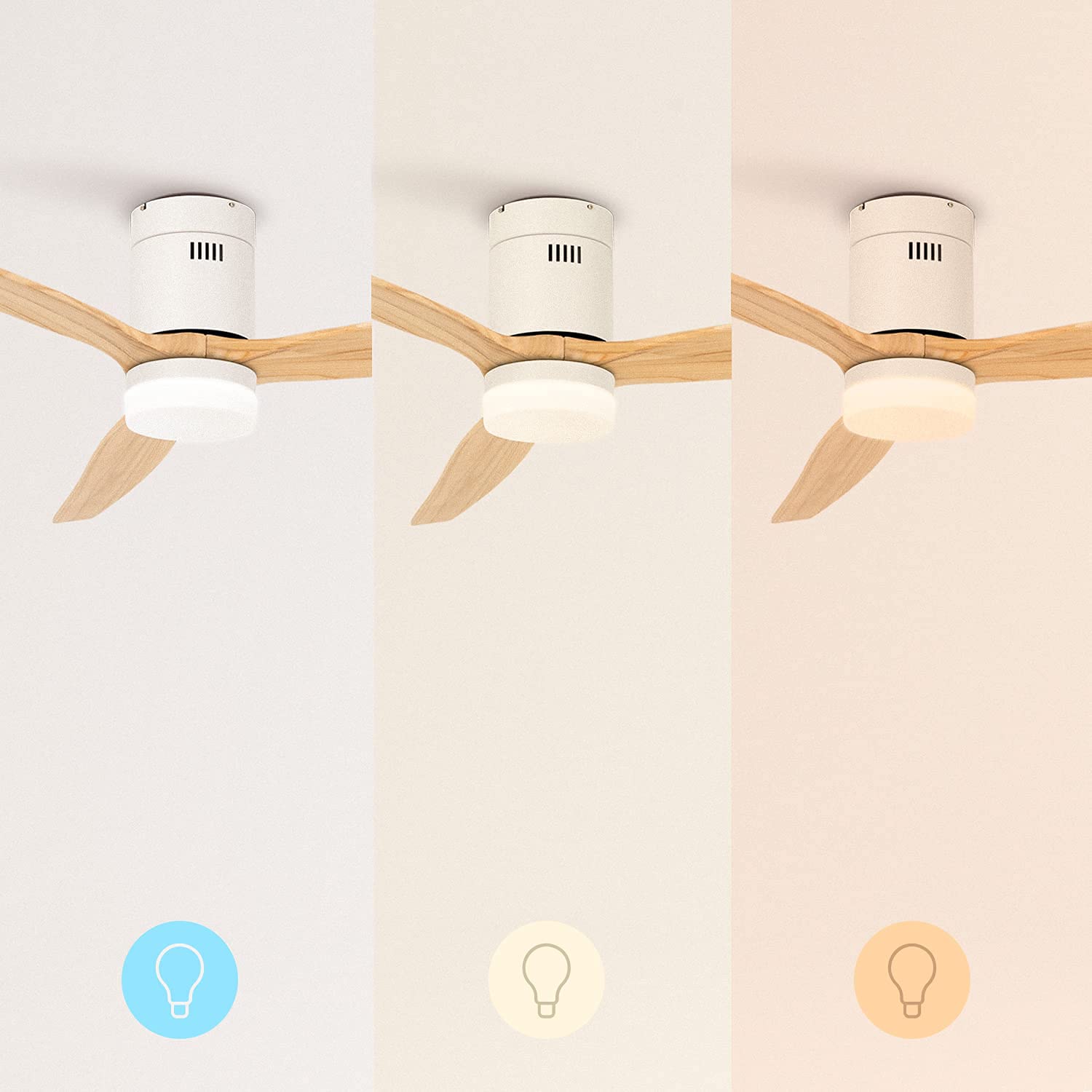 CREATE / WINDCALM M/Deckenventilator ABS mit Beleuchtung Weiß Hellesholzflügel-Optik mit Fernbedienung / 40W, Leise, Ø132cm, 6 Geschwindigkeiten, Timer, DC-Motor, Sommer-Winterbetrieb