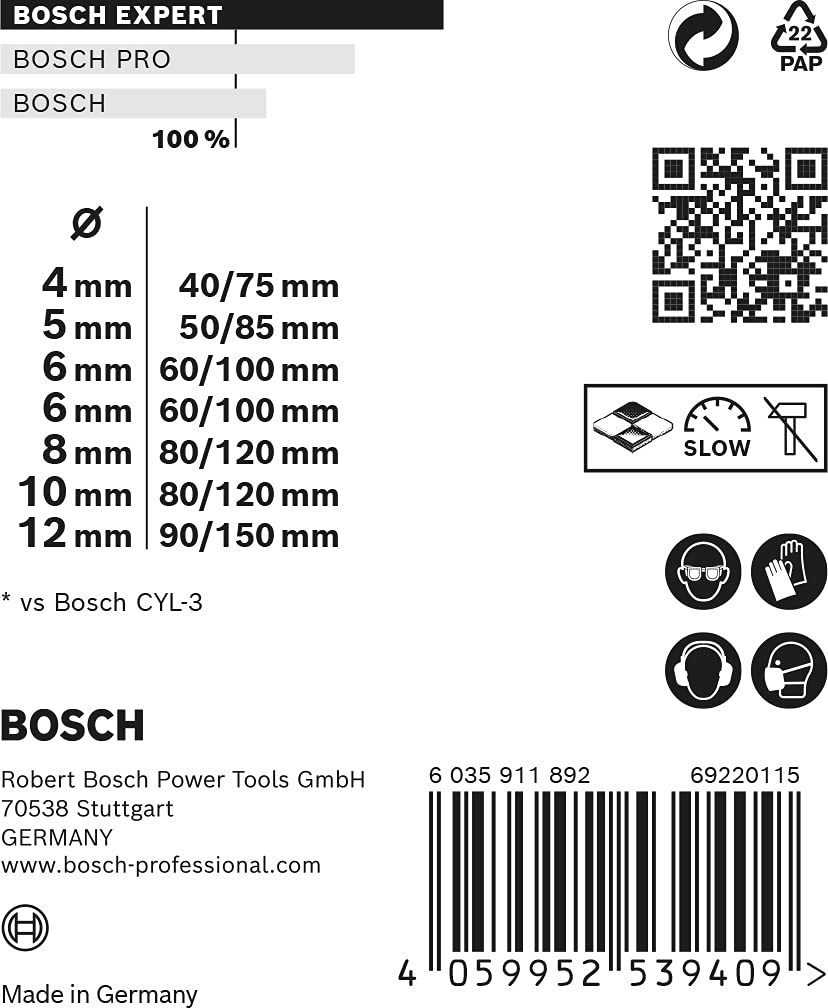 Bosch 7x EXPERT CYL-9 MultiConstruction Bohrer Set (für Beton, Weiche Fliesen, Ø 4-12 mm, Professional Zubehör Schlagbohrer/Schrauber, Bohrmaschine/Schrauber)