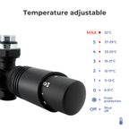 VANCOCO Multiblock mit Thermostat für Heizkörper 50mm Nabenabstand, Hahnblock, Ventil-Armaturen Set in Eck- und Durchgangsform mit Eurokonus für Ø16×2 mm Kunststoff- und Ø15mm Kupferrohre (Schwarz)