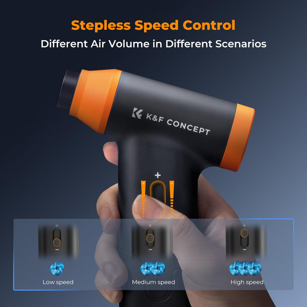 K&F CONCEPT 2 in 1 Elektrische Staubgebläse & Staubsauger - 150000 U/min, mit Unendliche Gangschaltung, 5000mAh Akku，Super Power Druckluft Compressed Air Duster für Tastatur, Kamera, Auto, PC, Außen