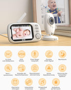GHB Babyphone mit Kamera 3,5 Zoll Video Baby Monitor mit VOX Modus Nachtsicht Gegensprechfunktion Schlaflieder