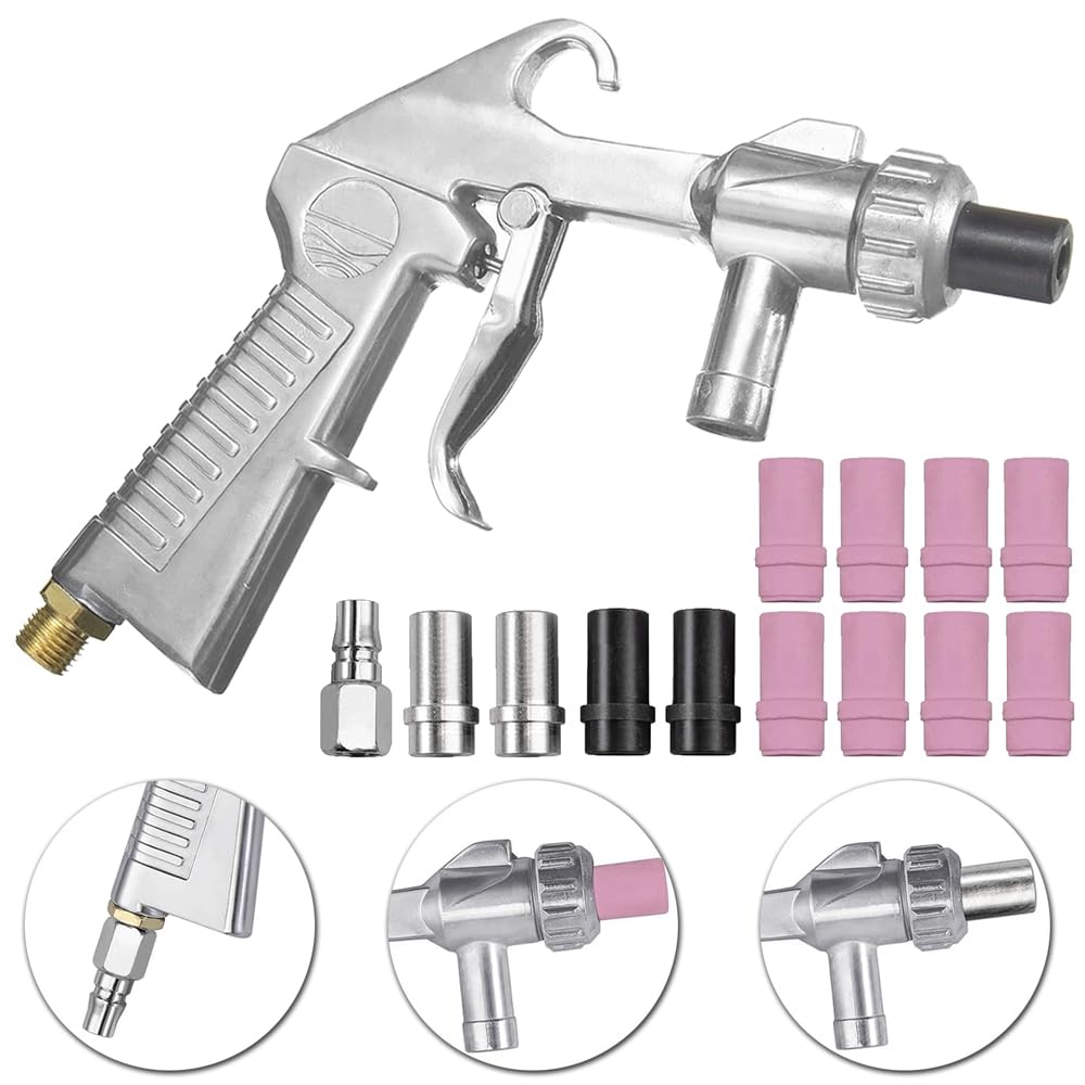 EUMAYES Sandstrahlpistole Set Druckluft, Sandstrahlen Pistole Kit mit 1m Gummischlauch mit Düsen Verschiedener Kaliber ein Luftanschlussnippel für Sandstrahlen
