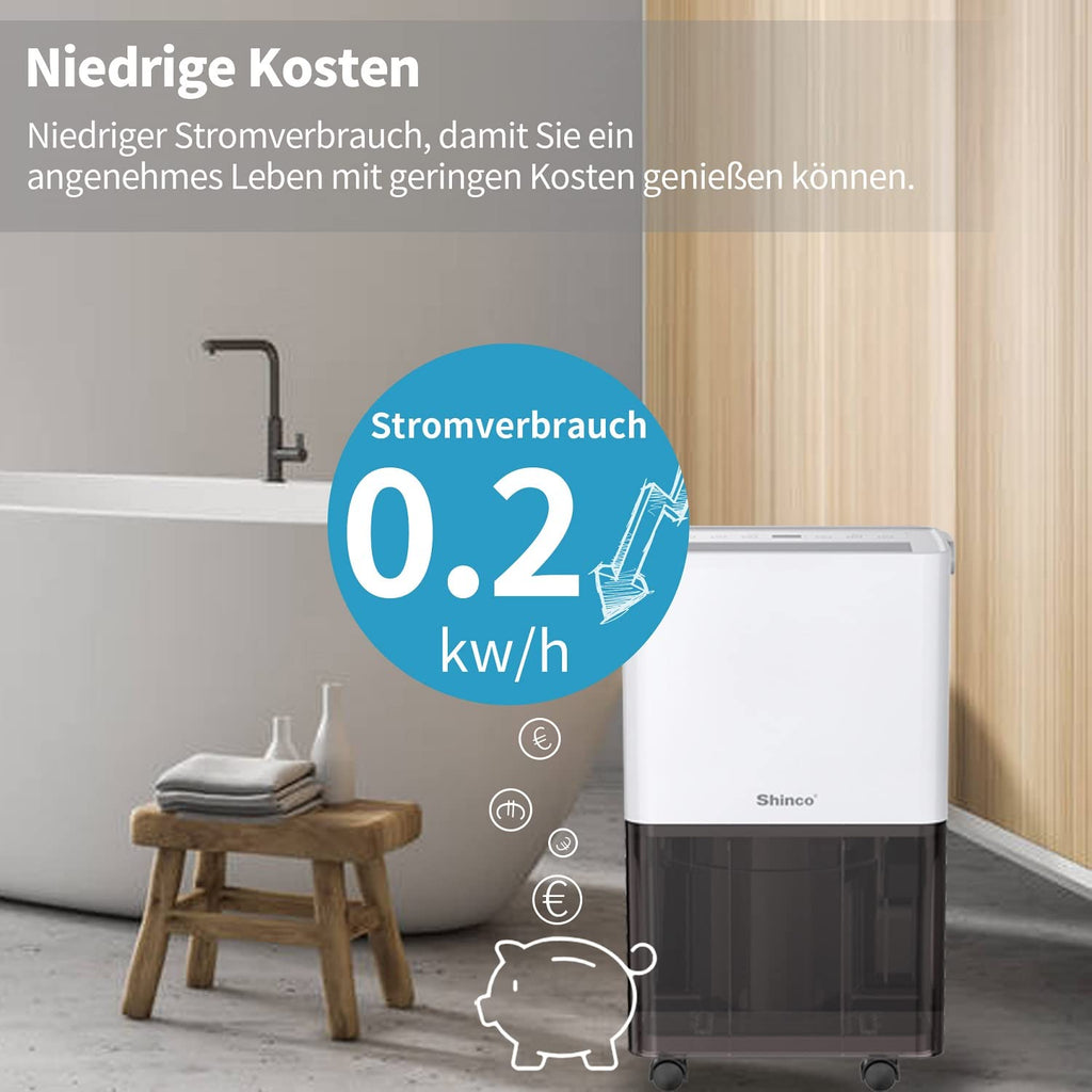 SHINCO Luftentfeuchter Elektrisch 10L,Raumentfeuchter mit Feuchtigkeitssensor,Energieeinsparung,Entfeuchter mit Aktivkohlefilter,Wäsche trocknen,Automatischer Neustart,Ablaufschlauch,45m³/15m²