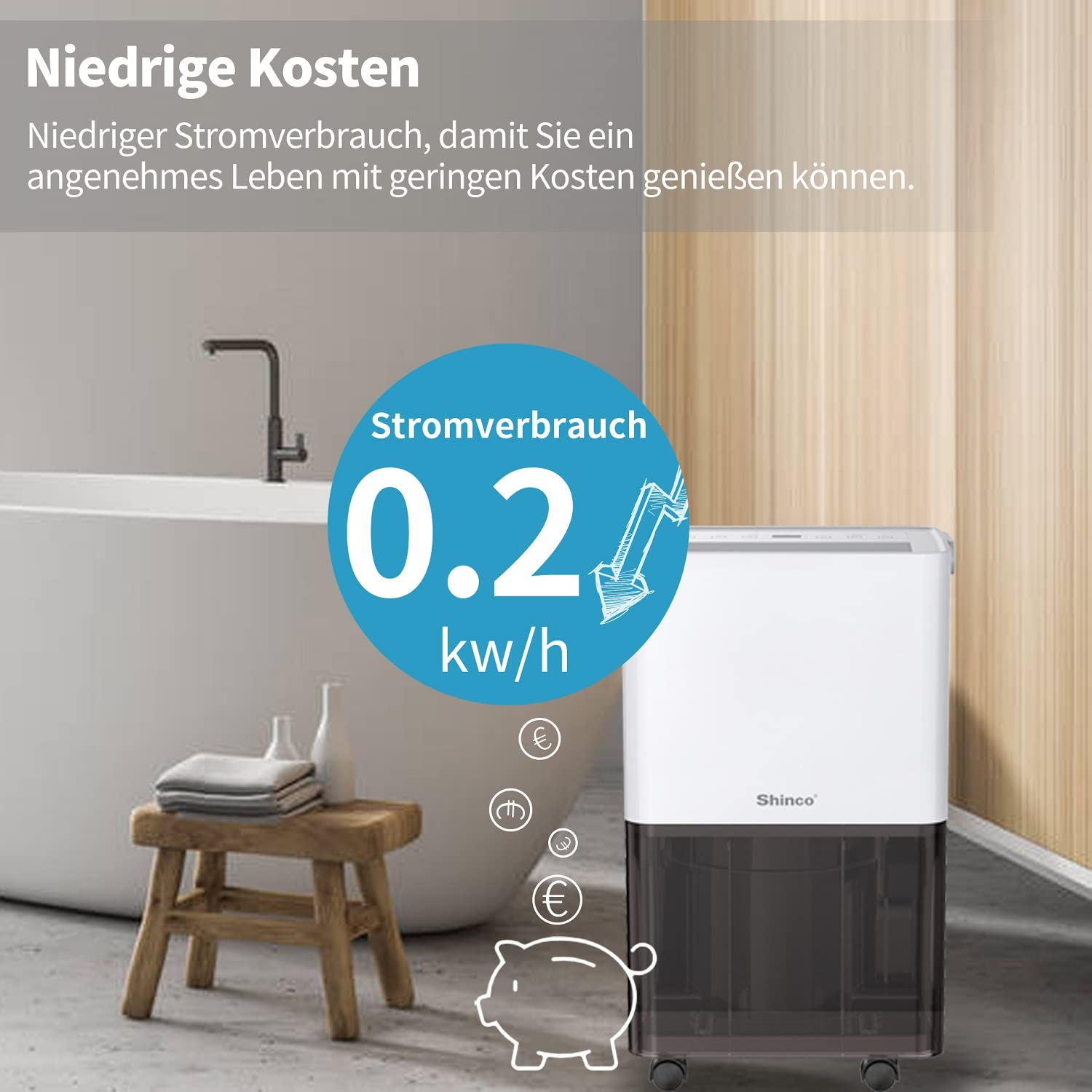SHINCO Luftentfeuchter Elektrisch 10L,Raumentfeuchter mit Feuchtigkeitssensor,Energieeinsparung,Entfeuchter mit Aktivkohlefilter,Wäsche trocknen,Automatischer Neustart,Ablaufschlauch,45m³/15m²