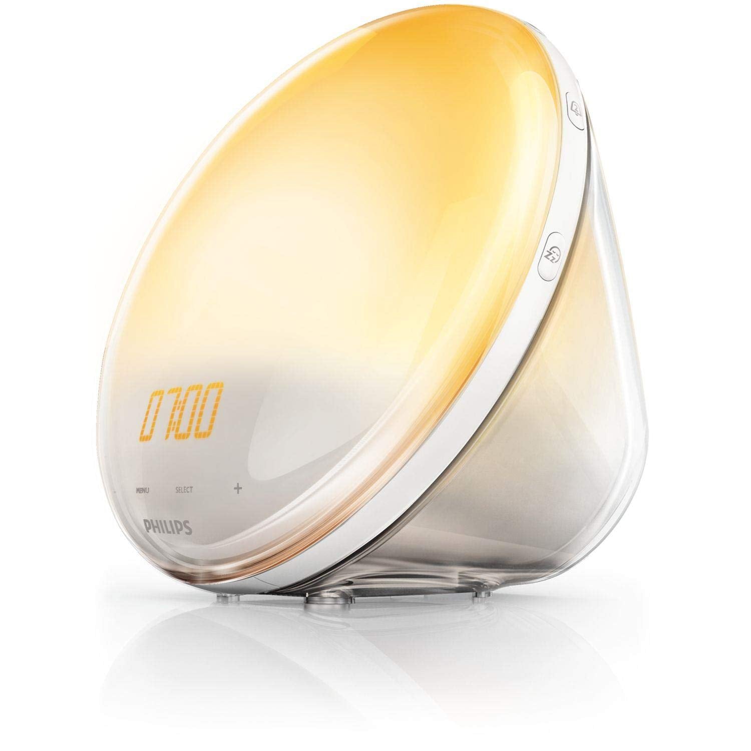 Philips SmartSleep Wake-Up Lichtwecker, Farbige Sonnenaufgang- und Sonnenuntergangssimulation, 5 Naturgeräusche, FM Radio & Leselampe, Tap Snooze - HF3519/20