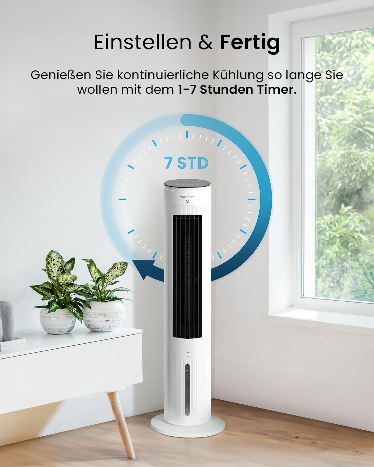Pro Breeze OmniAir 5L Mobiler Luftkühler - Turmventilator mit Fernbedienung, 3 Gebläsestufen, 4 Modi, Auto 75° Oszillation, 7-Stunden-Timer - Klimagerät mobil ohne Abluftschlauch für Zuhause & Büro
