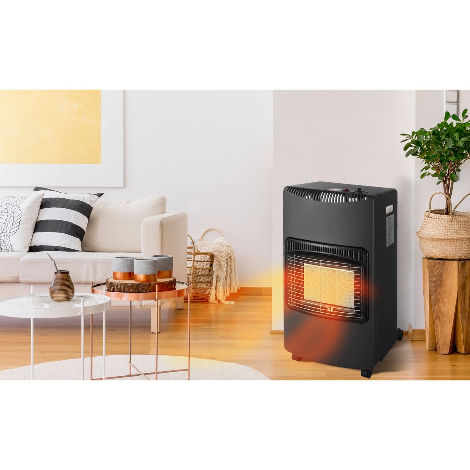 White by Brigros DA-201 Faltbarer Gasheizer, Infrarot, Piezozündung, LPG/Butan/Propan geeignet, Fach für Gasflasche bis 15 kg, ODS-System, 4200 W, schwarz