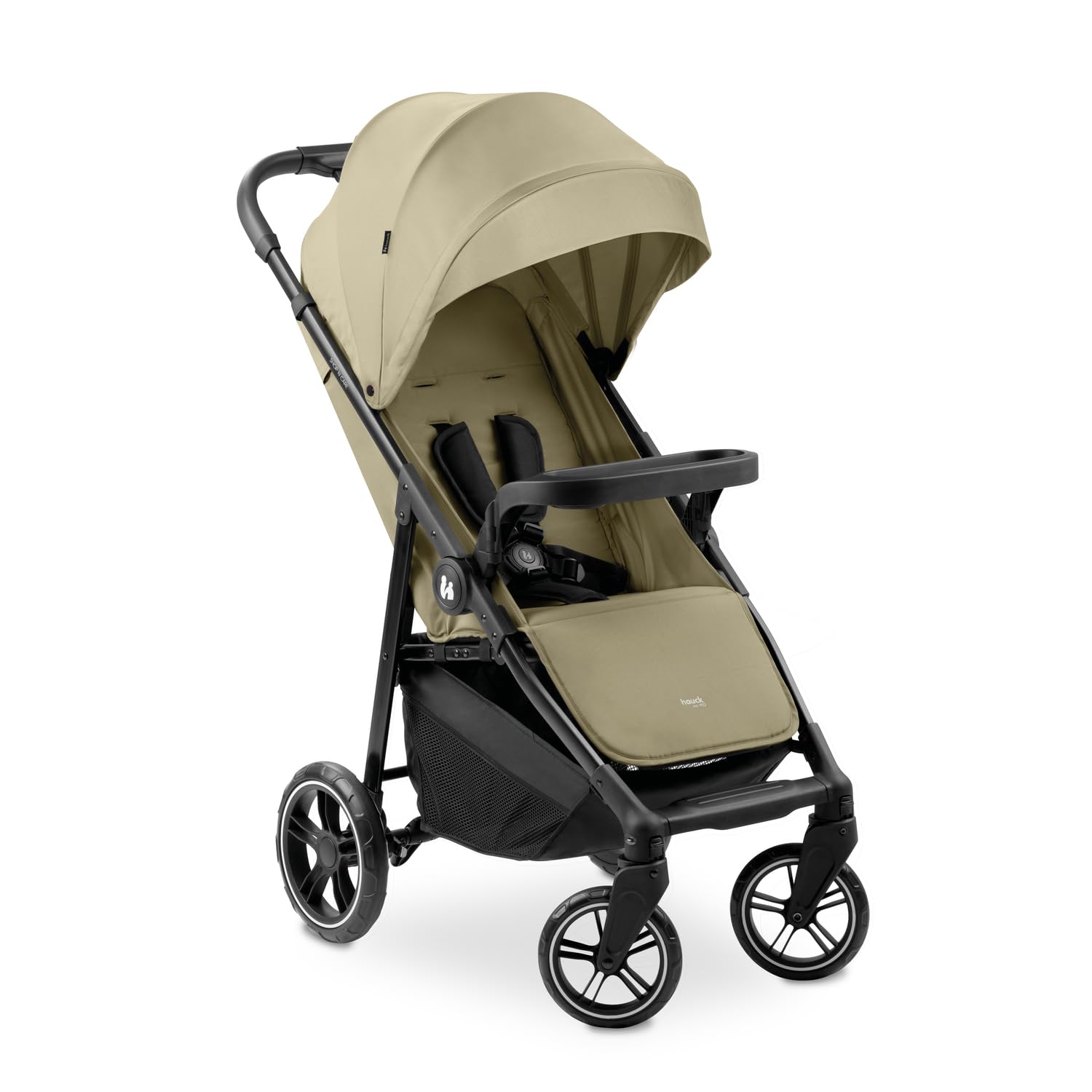 hauck Shop N Care, Olive - Kinderbuggy mit Liegefunktion ab Geburt bis 22 kg, Becherhalter und Snack Tablett, Klein Zusammenklappbar, UV Schutz 50+, XL Korb bis 3 kg