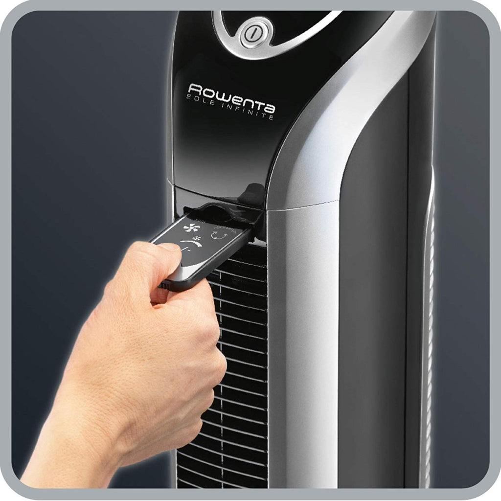 Rowenta VU6670 Eole Infinite, Turmventilator, Timer bis zu 8 Stunden, 3 Geschwindigkeiten, Fernbedienung, automatische Abschaltung, Piano Schwarz