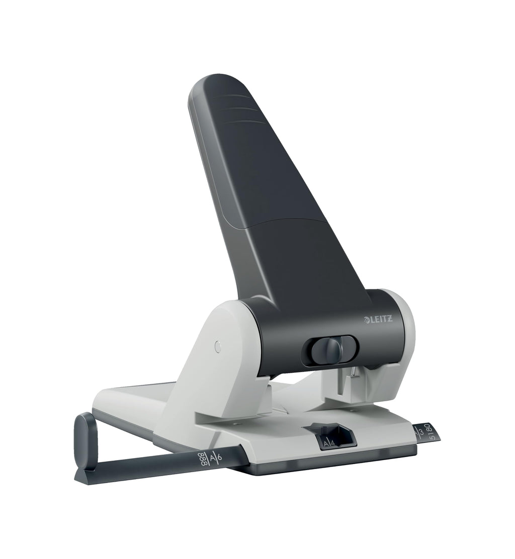 Leitz Extrastarker Registratur-Locher, Für 65 Blatt, Großer leistungsstarker Locher für müheloses Lochen im Büro, Aus Aluminiumdruckguss, recycelte Kunststoffteile, 100% recycelbar, Schwarz, 51800095
