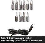 Einhell Akkuschrauber TE-SD 3,6/1 Li (Li-Ion, 3.6 V, 4.5 Nm Drehmoment, Micro-USB-Lader, Magnetbithalterung, LED-Beleuchtung, Softgrip, inkl. 10-teiliges Bit-Set)