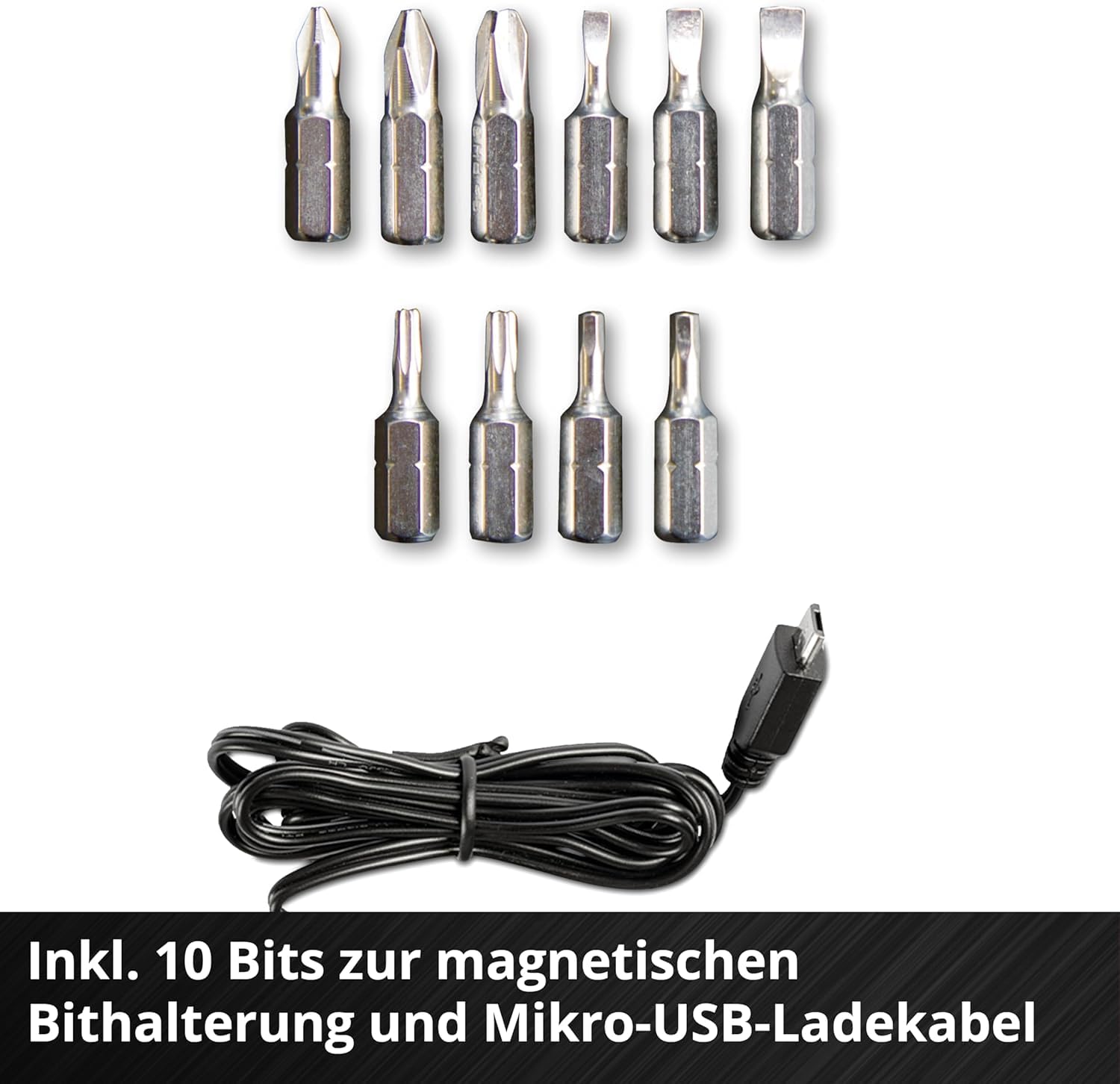 Einhell Akkuschrauber TE-SD 3,6/1 Li (Li-Ion, 3.6 V, 4.5 Nm Drehmoment, Micro-USB-Lader, Magnetbithalterung, LED-Beleuchtung, Softgrip, inkl. 10-teiliges Bit-Set)