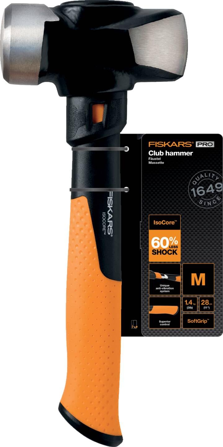 Fiskars Fäustel IsoCore M für den Einsatz bei Präzisionsabbrucharbeiten, Länge: 29 cm, Gewicht: 1,64 kg, Schwarz/Orange, 1020217