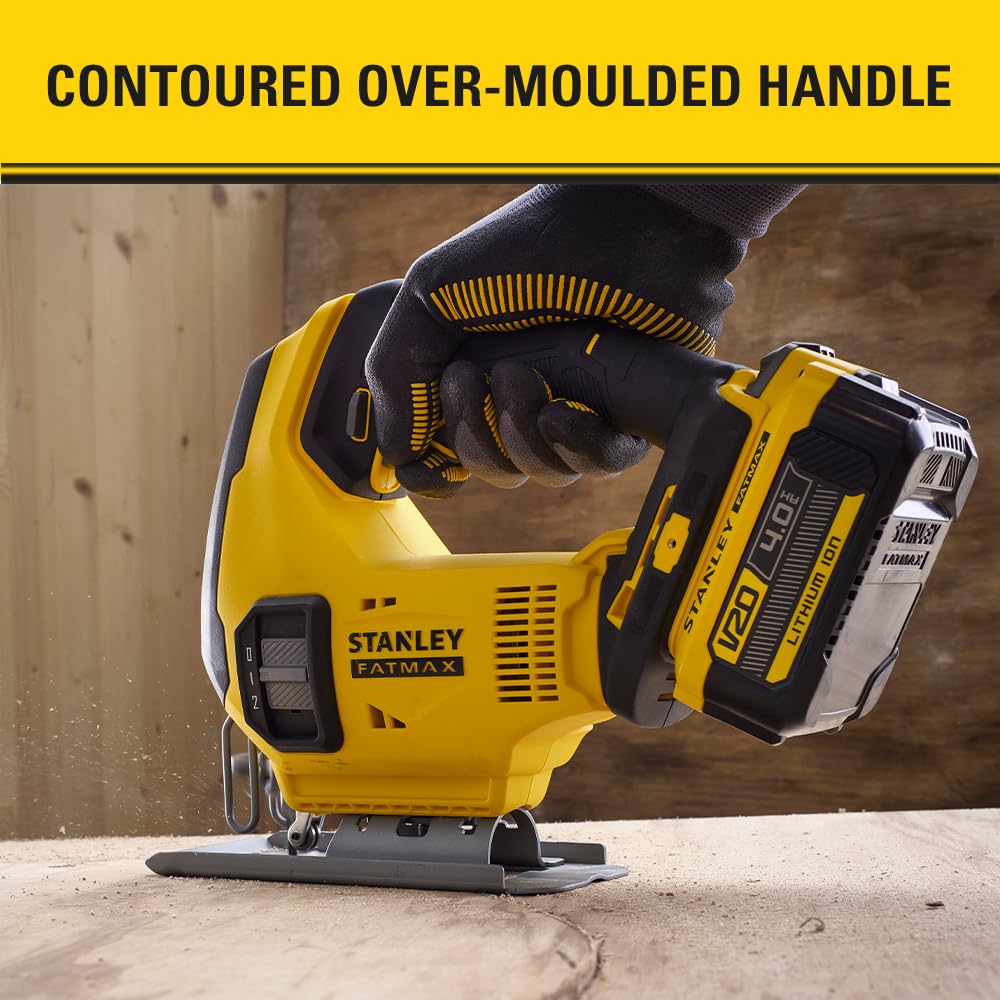 Stanley FatMax 18V Akku-Pendelhub-Stichsäge SFMCS600B (zwei Pendelhubstufen, variable Hubzahl, werkzeuglose Blattaufnahme, Gebläse, inkl. Holz-Sägeblatt, Lieferung ohne Akku und Ladegerät)