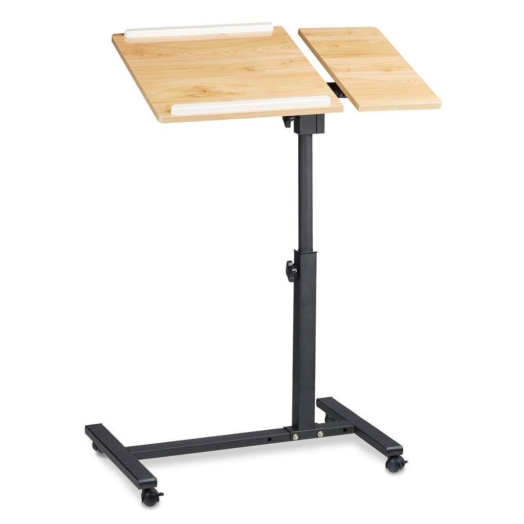 Relaxdays Laptoptisch höhenverstellbar HBT 95 x 60 x 40 cm Notebook Ständer auch für Linkshänder Sofatisch Beistelltisch mit bremsbaren Rollen mit Ablage für Maus mit 2 Stopp-Leisten, Eiche, gelb