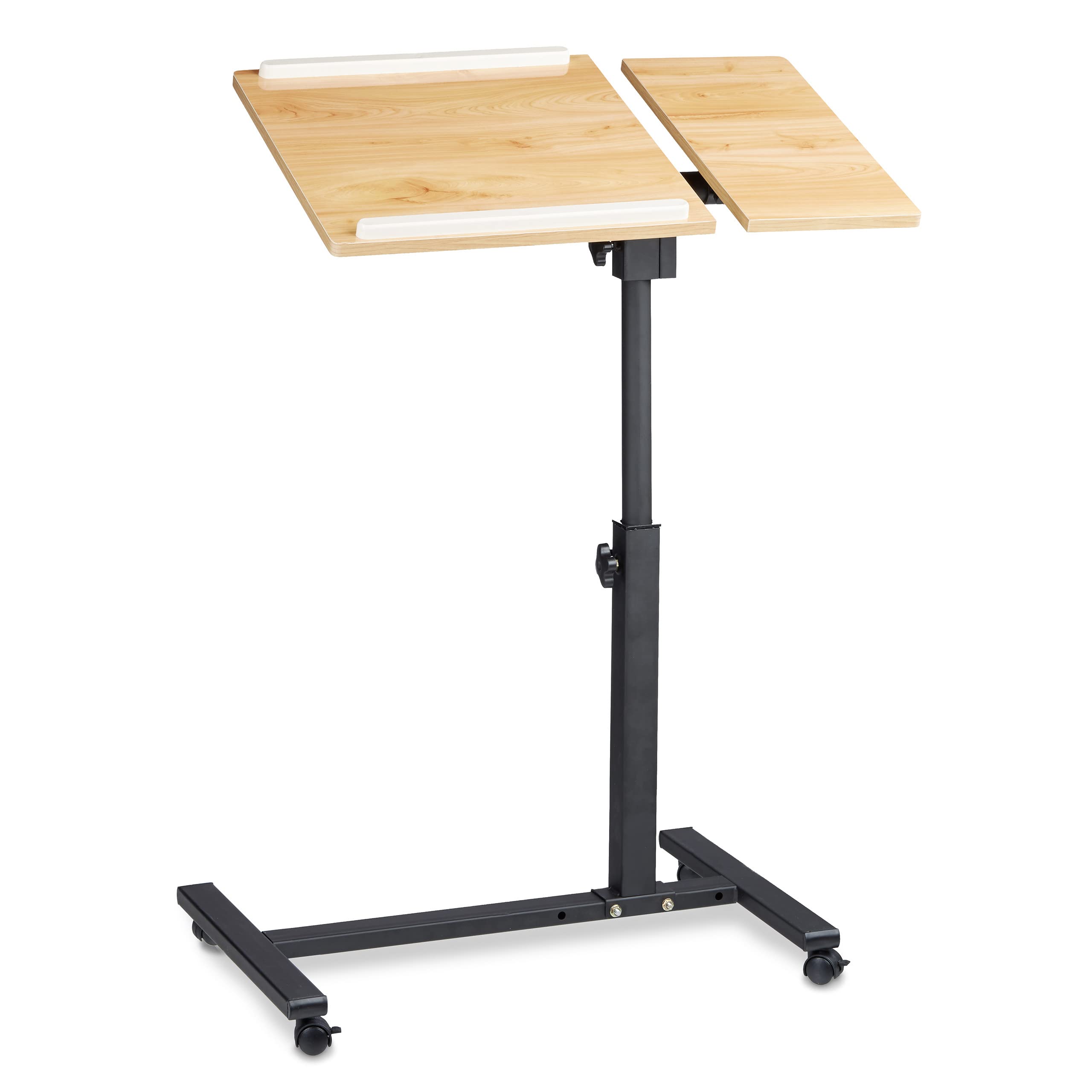 Relaxdays Laptoptisch höhenverstellbar HBT 95 x 60 x 40 cm Notebook Ständer auch für Linkshänder Sofatisch Beistelltisch mit bremsbaren Rollen mit Ablage für Maus mit 2 Stopp-Leisten, Eiche, gelb