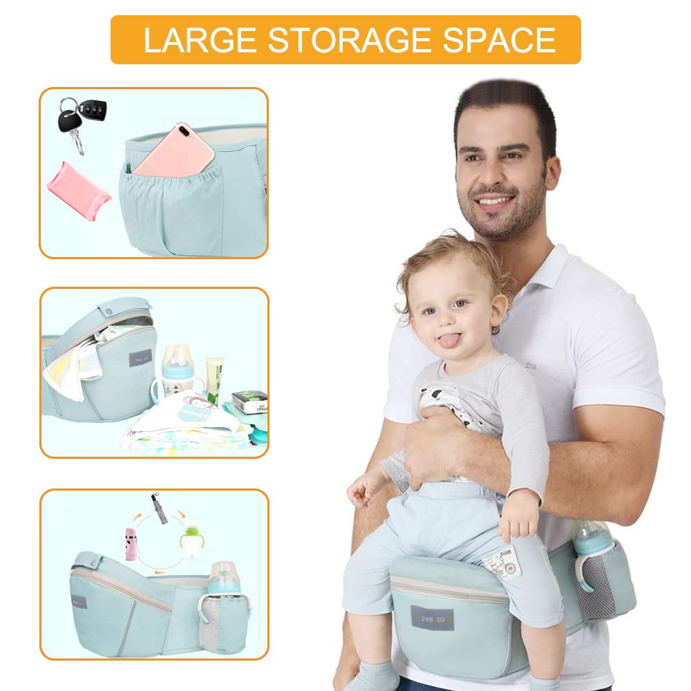 Azeekoom Babytrage Ergonomischemit Hüftsitz, Baumwolle Kindertrage Dorsal und Ventral, Leicht Atmungsaktive, Verstellbare Kopfstütze für Babys und Kinder von 0 bis 48 Monat (3,5 bis 25 kg)