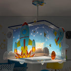 Dalber Lampe kinderzimmer, kinderlampe Pendelleuchte Hängelampe, Deckenleuchte Kinder, Deckenlampe kinderzimmer Rocket Raum Rakete Sonnensystem, 63352, E27, Blau