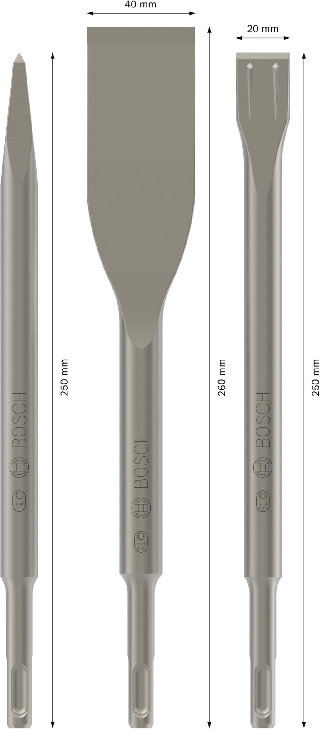 Bosch 3x PRO SDS plus-5C Meißel-Set, 3-tlg. (für Beton, Ziegelstein, Ø mm, Professional Zubehör Bohrhammer, Zerkleinerer)