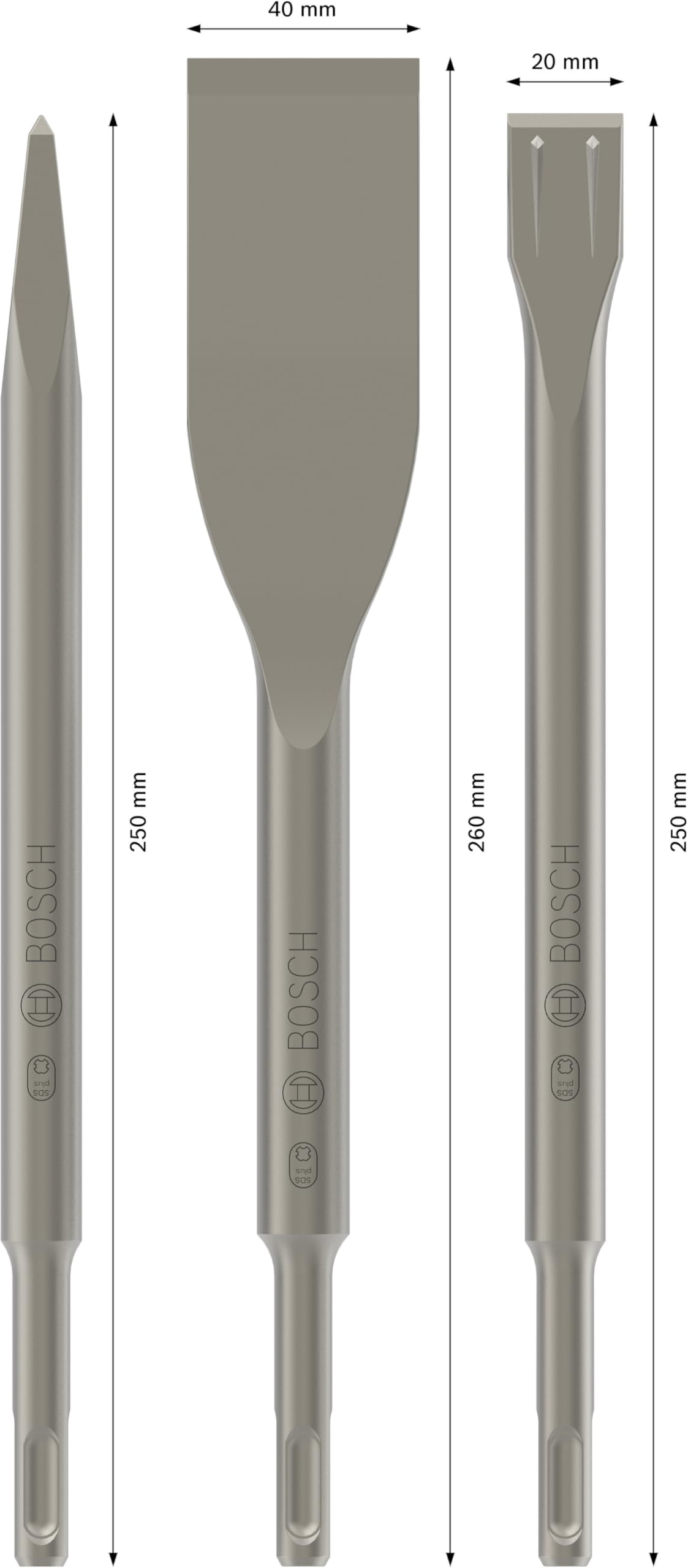 Bosch 3x PRO SDS plus-5C Meißel-Set, 3-tlg. (für Beton, Ziegelstein, Ø mm, Professional Zubehör Bohrhammer, Zerkleinerer)