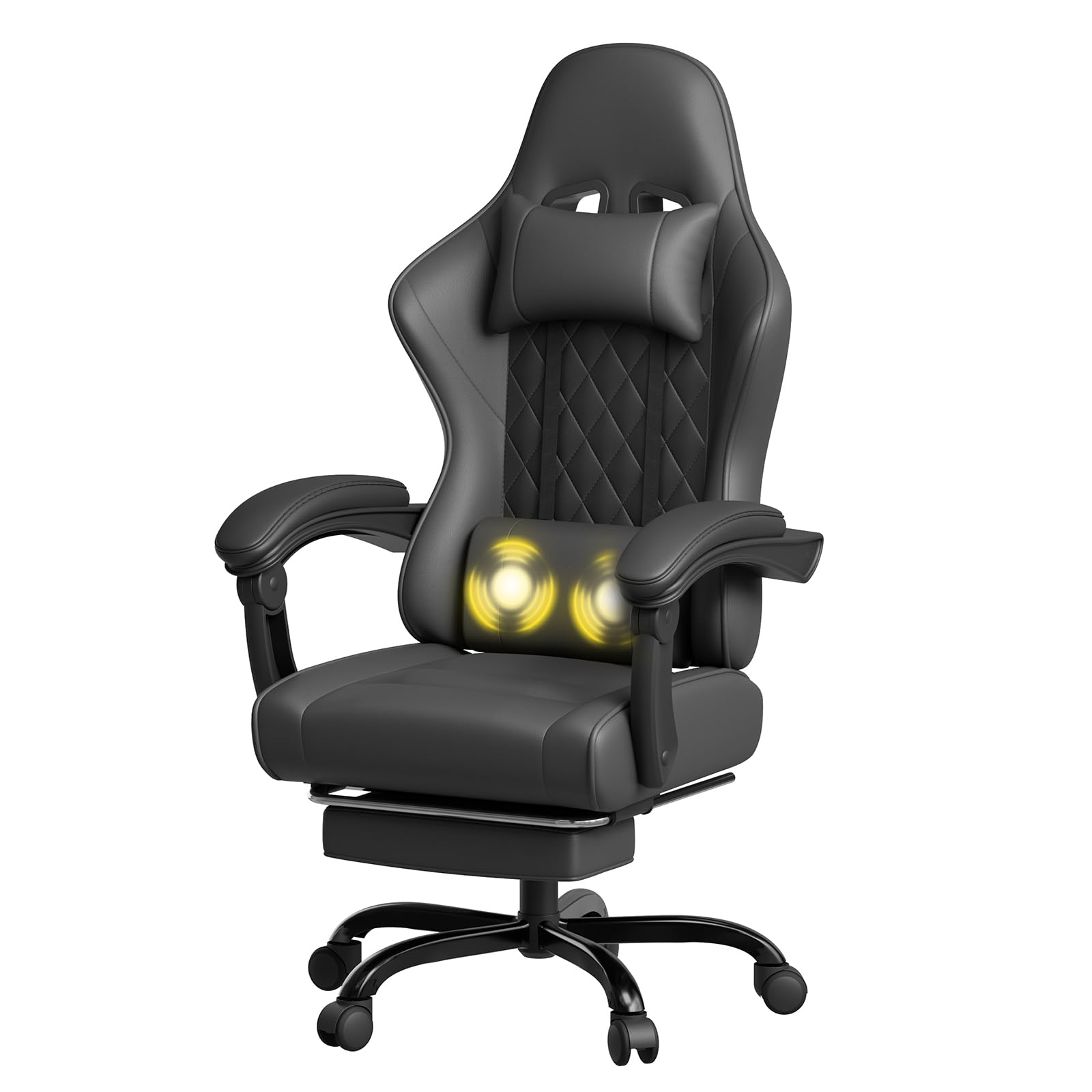 JUMMICO Gaming Stuhl, Schreibtischstuhl mit Massagefunktion,Bürostuhl Ergonomisch mit Fußstütze,150 kg, Schwarz