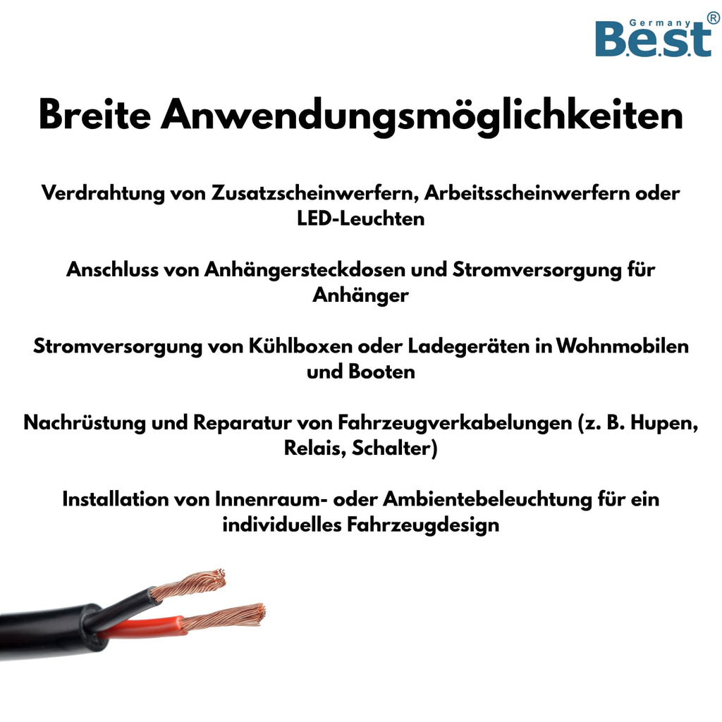 Autokabel KFZ Kabel 2x2,5 mm² 25m flach | Flachkabel Fahrzeugleitung 2-Polig | Stromkabel für Auto, Anhänger, Wohnmobil, Boot | Anhängerkabel elektrisches Kabel bis zu 60V vielseitig einsetzbar