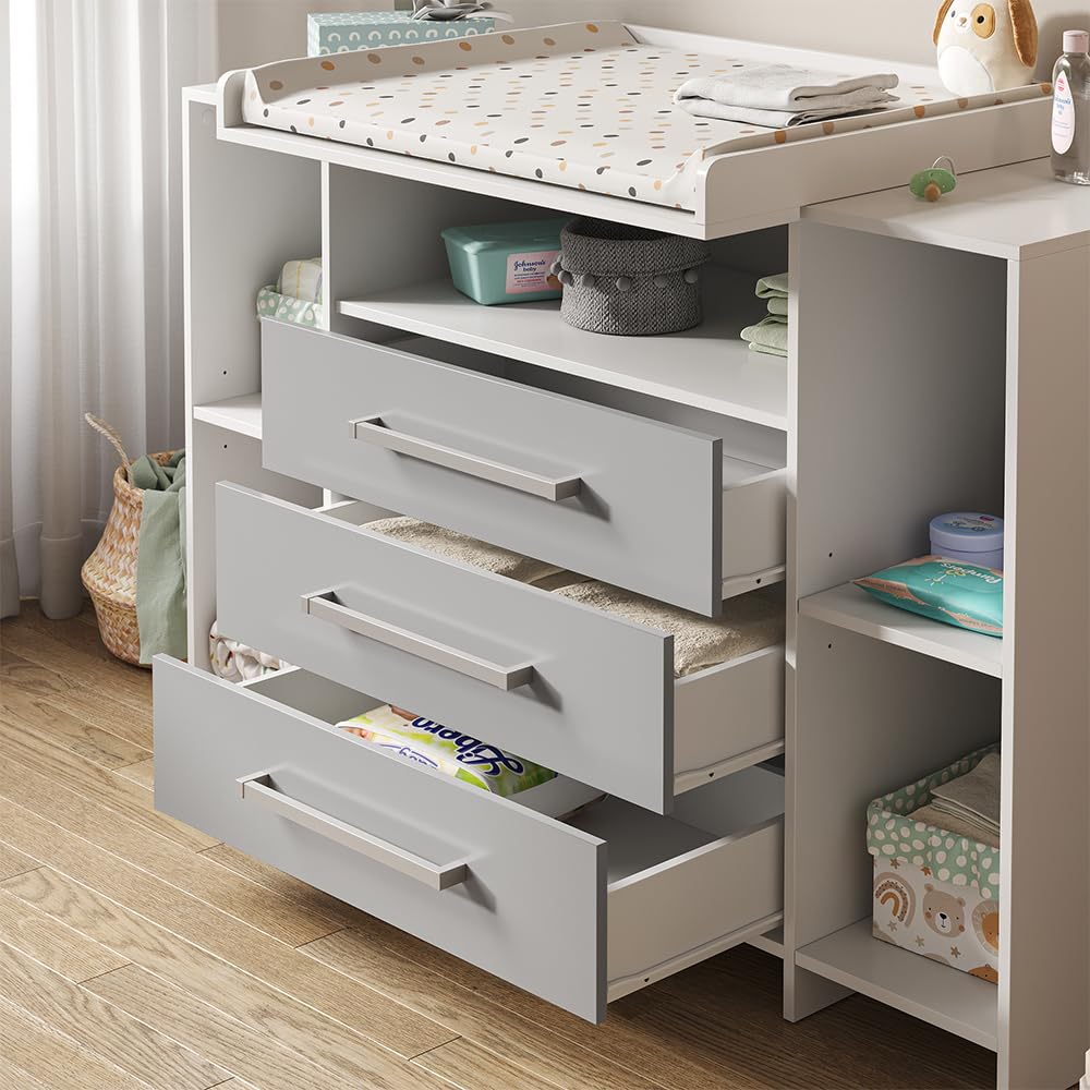Vicco Wickelkommode Oskar, Wickelaufsatz für die Kommode, Grau, 143 x 100 cm XL mit Schubladen
