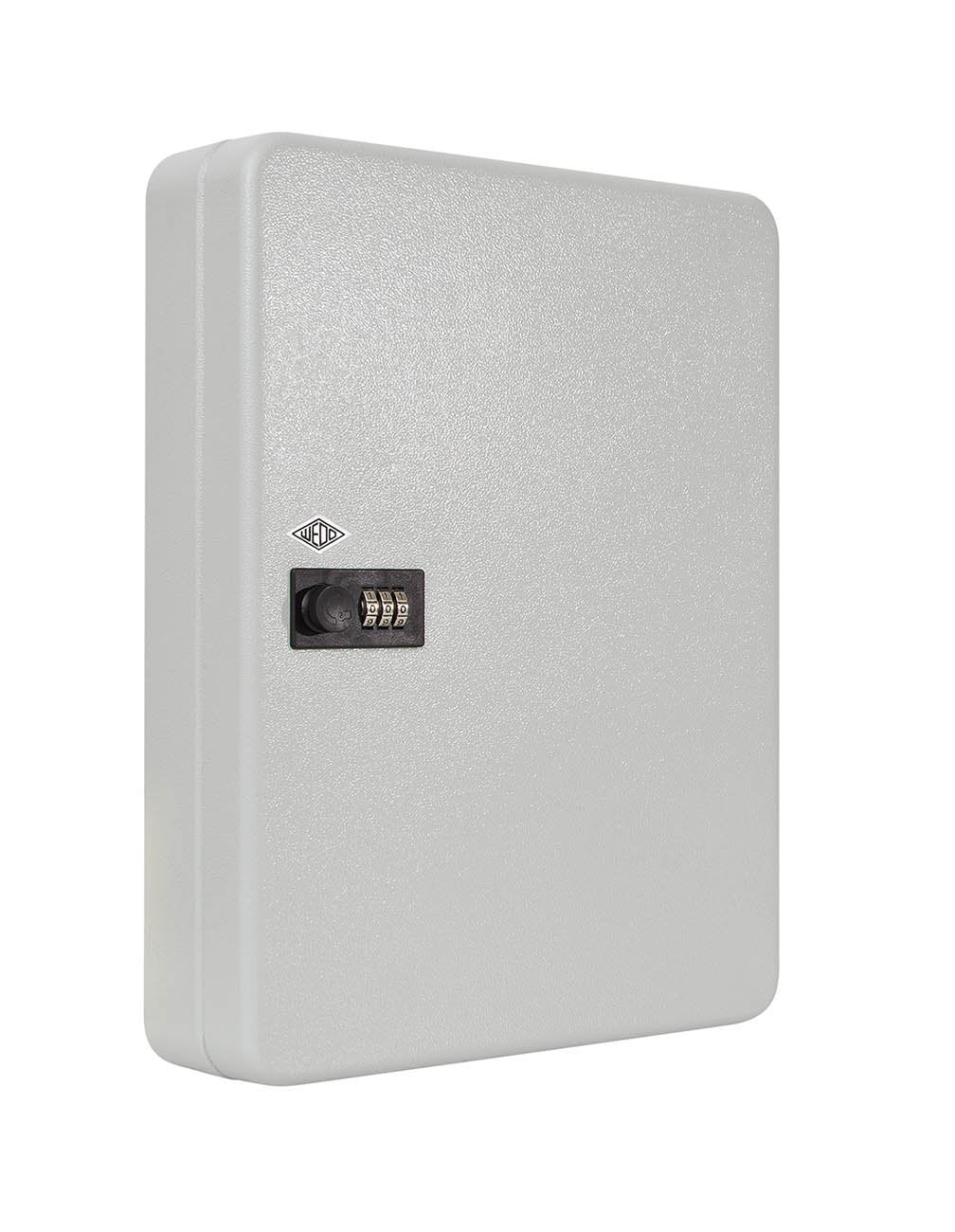 WEDO Schlüsselschrank für 60 Schlüssel – kompaktes Wand-Keysafe mit mechanischem 3-stelligen Zahlenschloss, pulverbeschichtetes Stahlblech, inkl. Nummerierungsset & Montage, hellgrau