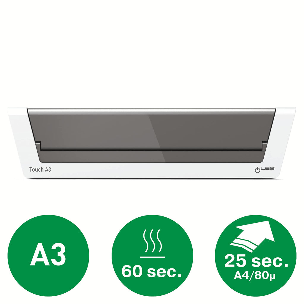 Leitz A3 Laminiergerät Touch 2, Vollautomatisches High Speed Premium Laminiergerät für Büro und Schule, Für 80 bis 250 mic Laminierfolien, Inkl. Laminierhüllen Starterkit, iLam, 74744000