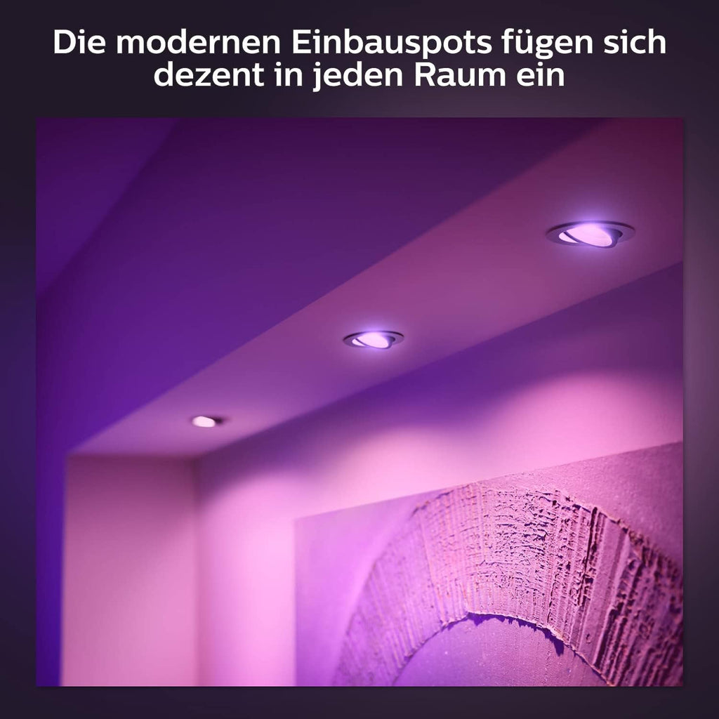 Philips Hue White & Color Ambiance Centura runde Einbauspots 3er Pack (1.050 lm), dimmbare Deckenlampen mit 16 Mio. Farben, smarte Lichtsteuerung über Sprache und App, schwarz, neue Generation