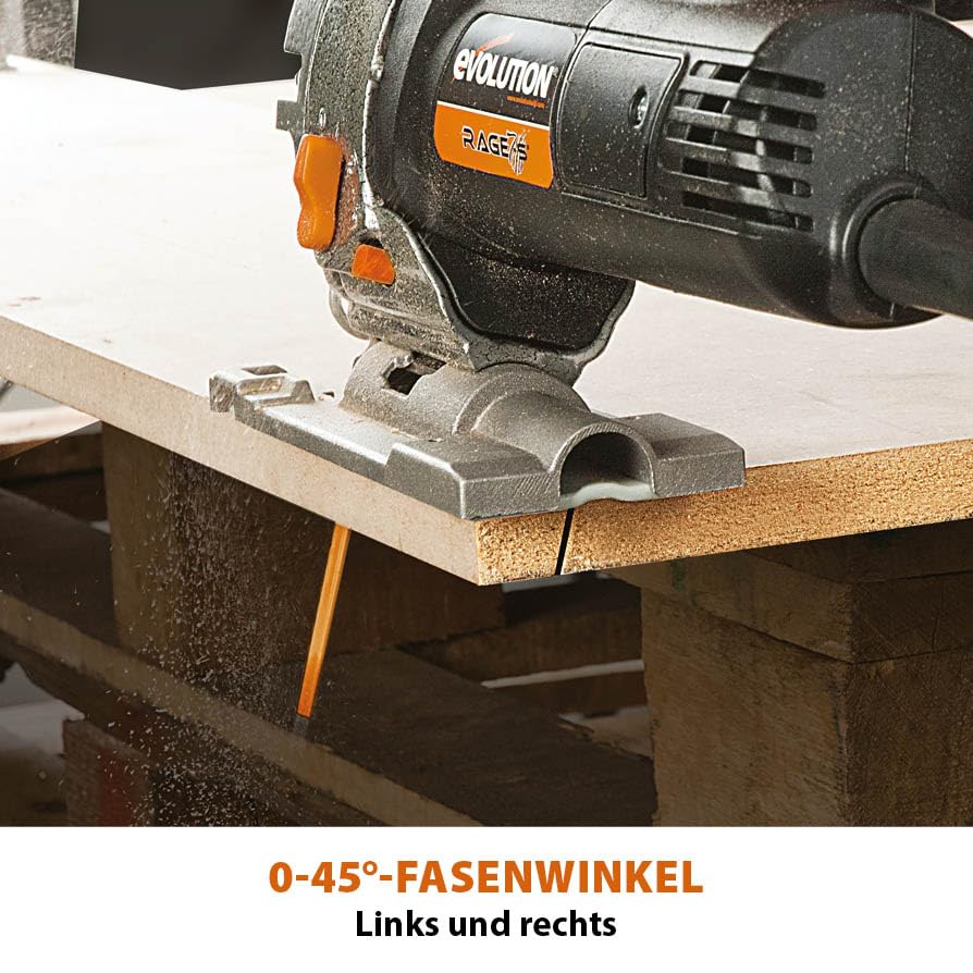 Evolution Power Tools Rage 7-S Universalstichsäge – schneidet Holz, Stahl, Kunststoff und mehr – inklusive 5 Sägeblätter, 710 W
