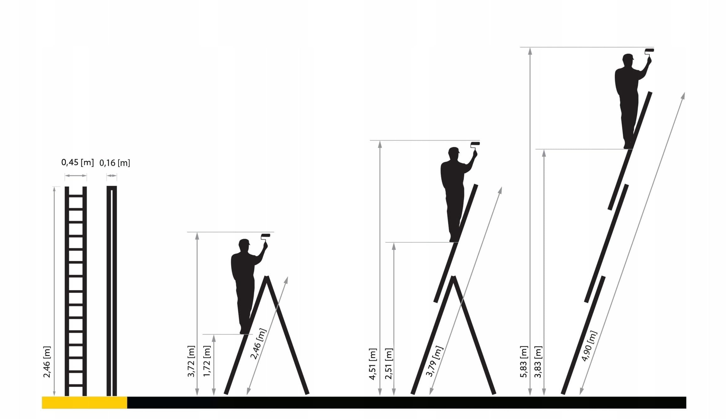 DRABEST Leiter PRO Serie Aluleiter 3-teilig Mehrzweckleiter 3x9 Stufen Leiter Multifunktionsleiter Kombileiter bis 150 kg Beslastbar - Arbeitshöhe 5,83 m - inkl. Eimerhaken