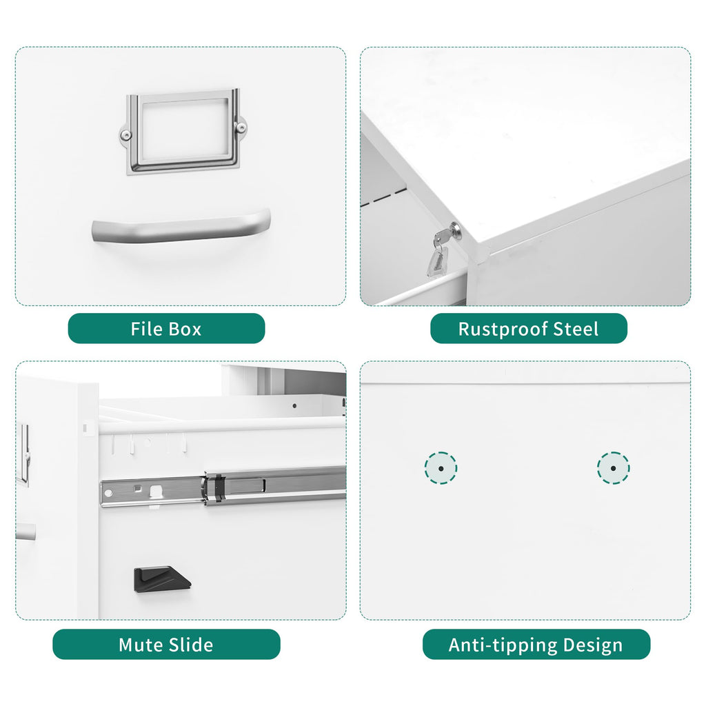 YITAHOME Aktenschrank Abschließbar, Metall Aktenschränke mit 3 Schubladen für A4, Legal, Letter, Anti-Kippen Büroschrank mit Cue-Kartenschlitz für Home-Office, Weiß, 45.8 x 45 x 103cm