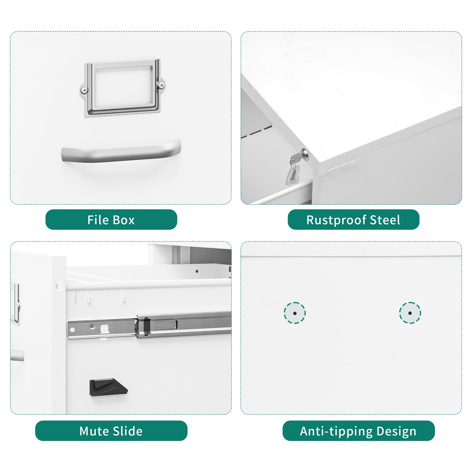 YITAHOME Aktenschrank Abschließbar, Metall Aktenschränke mit 3 Schubladen für A4, Legal, Letter, Anti-Kippen Büroschrank mit Cue-Kartenschlitz für Home-Office, Weiß, 45.8 x 45 x 103cm