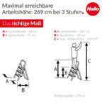 Hailo HobbyStep Stahl-Klapptritt-Leiter - 3 breite Stahl-Stufen mit Anti-Rutsch-Matten belastbar bis 150 kg - Trittleiter mit Klappsicherung - geriffelter ganzflächig aufstehender Steckfuß - weiß