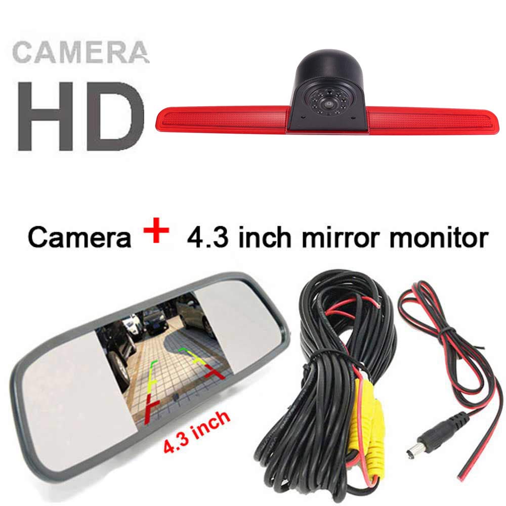 Wasserdicht Einparkkamera Einparkhilfe Farbkamera Bremsleuchte Kamera Bremslicht Rückfahrkamera+ 4.3" LCD Spiegelmonitor Ersatz für VW T5 Bus Transporter Caravelle 2003-2015 Bj