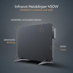 BR Bringer Infrarotheizung 450 Watt mit Smart Thermostat, WIFI & App - für Wandmontage oder als Standgerät für kleine Räume bis 10m² - sehr Energiesparend - Deutsche Qualitätsmarke (schwarz)