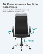 SONGMICS Bürostuhl, ergonomischer Schreibtischstuhl, Drehstuhl, gepolsterter Sitz, höhenverstellbar und neigbar, bis 120 kg belastbar, schwarz OBN034B01