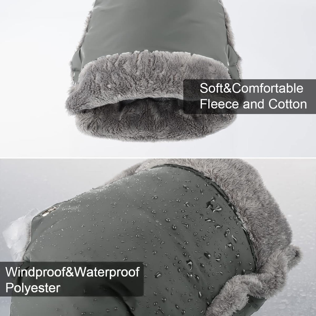 Handwärmer Kinderwagen Handschuhe Handmuff mit warme Fleece und Baumwolle Innenseite Wasserdicht und Winddicht Stroller Handmuff Universalgröße Winter Geschenk für Neue Eltern Grau