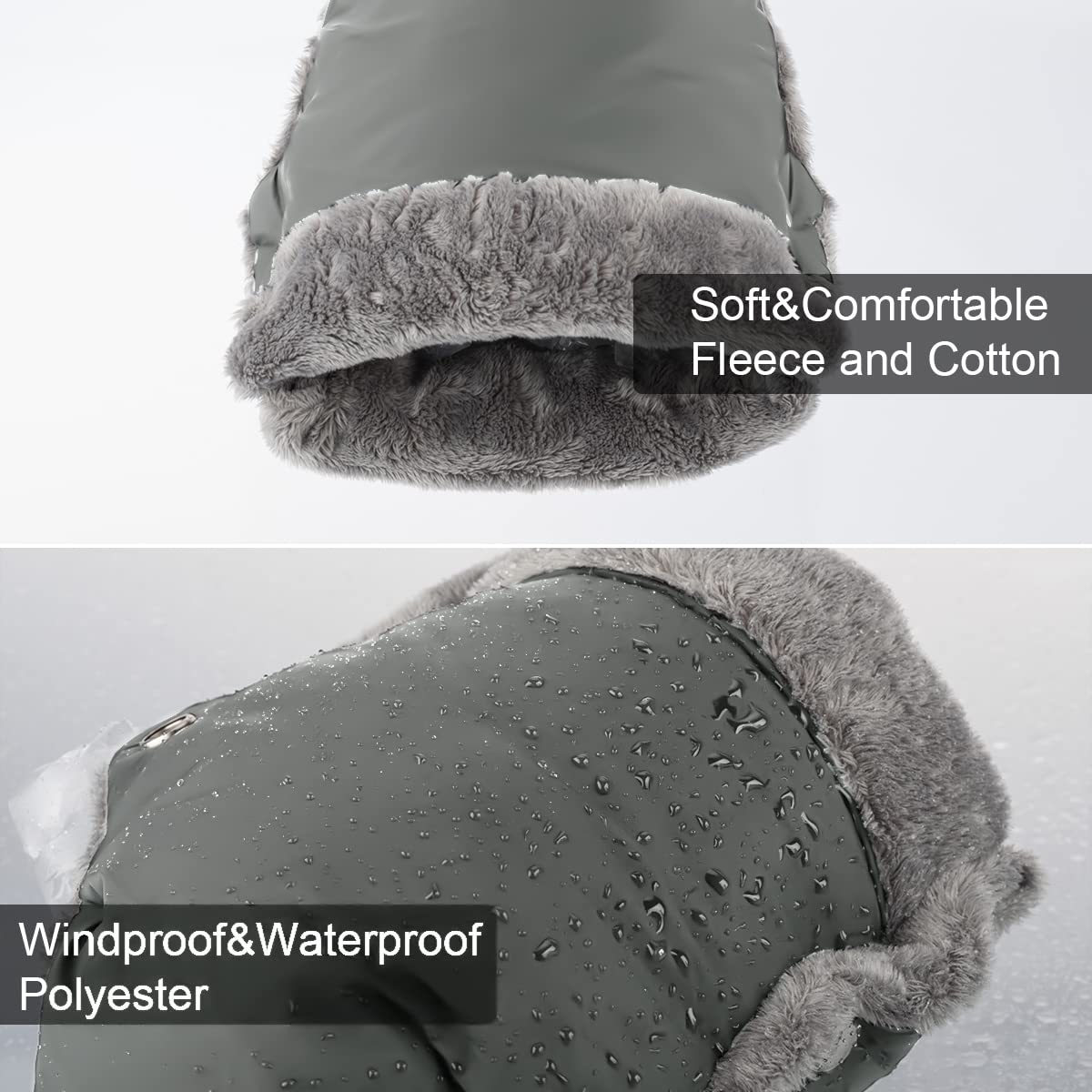 Handwärmer Kinderwagen Handschuhe Handmuff mit warme Fleece und Baumwolle Innenseite Wasserdicht und Winddicht Stroller Handmuff Universalgröße Winter Geschenk für Neue Eltern Grau