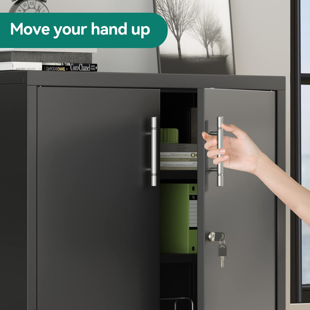 YITAHOME Aktenschrank Abschließbar, Metallschrank mit 2 Verstellbare Einlegeböden, Büroschrank Stahlschrank mit Belüftungslöcher für Arbeitszimmer Büro Garage Schule, Schwarz, 80 x 40 x 90cm