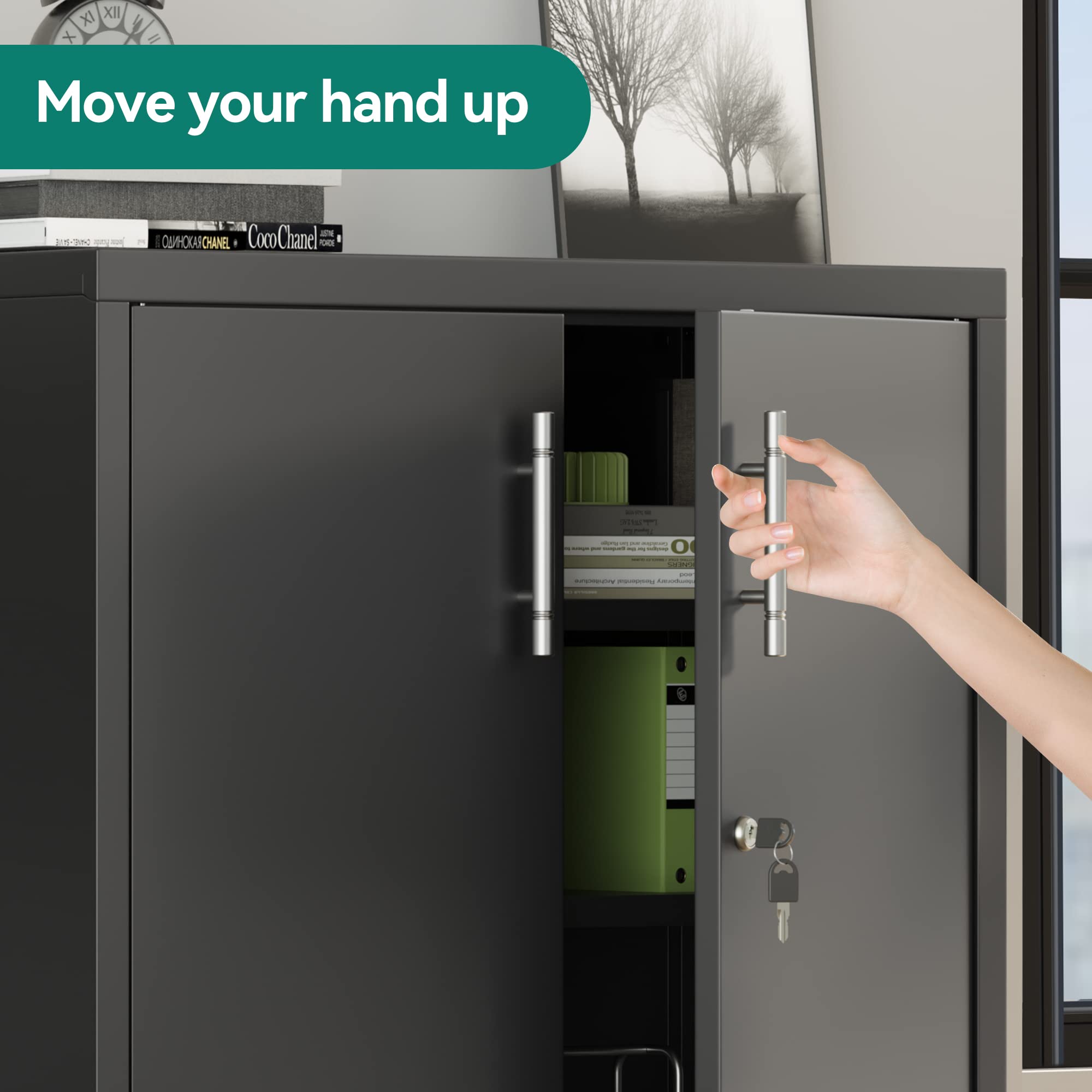 YITAHOME Aktenschrank Abschließbar, Metallschrank mit 2 Verstellbare Einlegeböden, Büroschrank Stahlschrank mit Belüftungslöcher für Arbeitszimmer Büro Garage Schule, Schwarz, 80 x 40 x 90cm