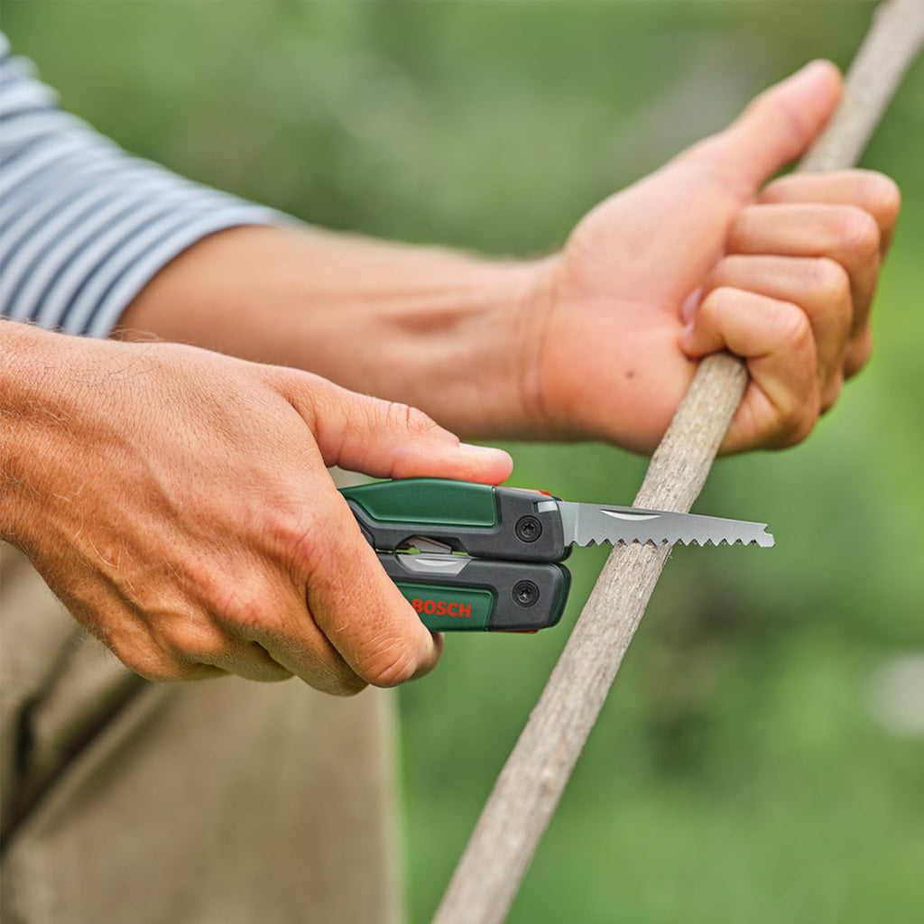 Bosch 16-in-1 Multi-Tool (Multifunktionswerkzeug zum Heimwerken, Outdoor und Camping; Edelstahl; Verriegelungsfunktion; Softgrip; 16 Funktionen: Zange; Schraubendreher; Messer; Säge, usw.)