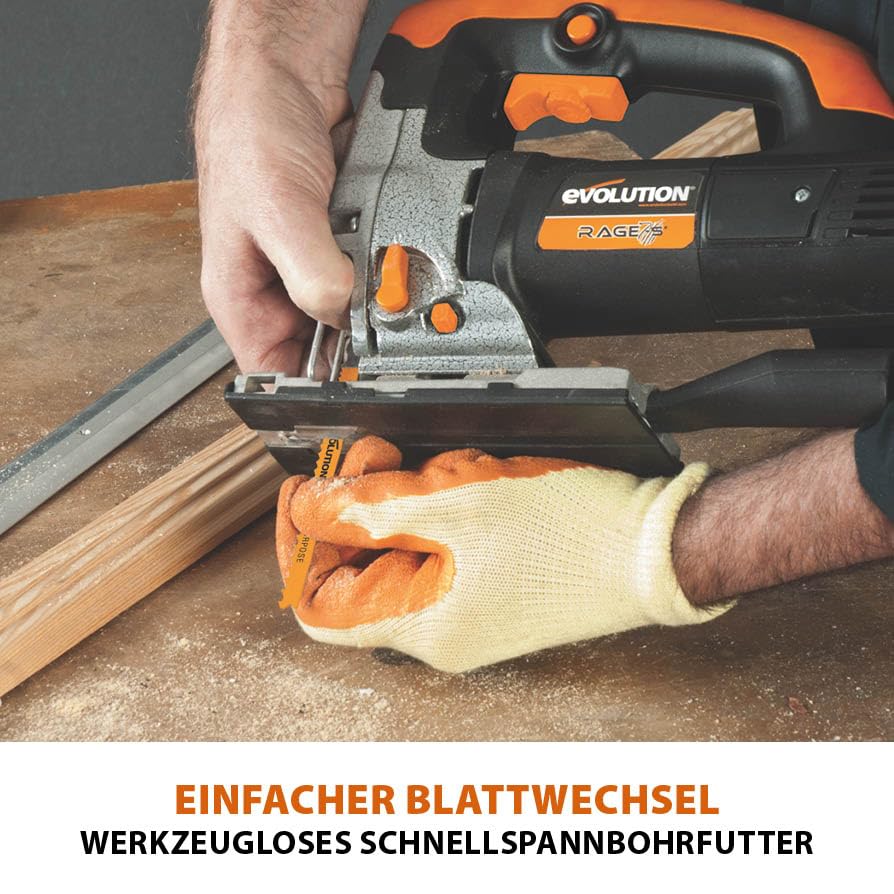 Evolution Power Tools Rage 7-S Universalstichsäge – schneidet Holz, Stahl, Kunststoff und mehr – inklusive 5 Sägeblätter, 710 W